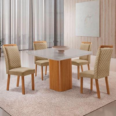 Mesa de Jantar Olimpia 4 Lugares MDF Vidro Serigrafado Off White 90CM Moderna