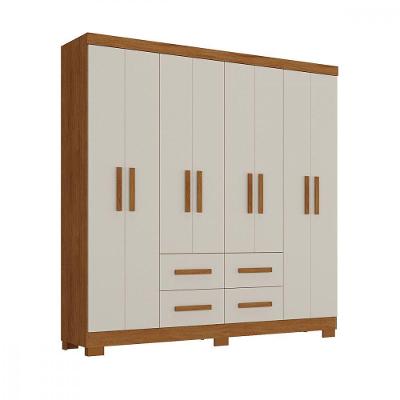 Guarda-Roupa Casal Itapema 8 Portas 4 Gavetas MDP Nogueira com Off White Atualle