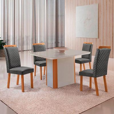 Mesa de Jantar Isadora 4 Lugares MDF Vidro Serigrafado Linho Off White 120CM Moderna
