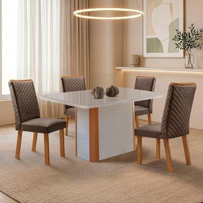 Mesa Jantar Isadora 4 Lugares MDF Cadeiras Veludo Off White 120CM Moderna