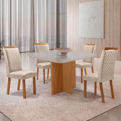 Mesa Jantar Olimpia 4 Lugares MDF Cadeiras Lorena Veludo Off White Moderna
