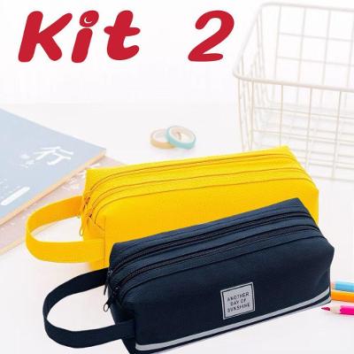 Kit 2 Estojos de Lápis Portátil de Lona Camada Dupla Alex OEM para Material Escolar