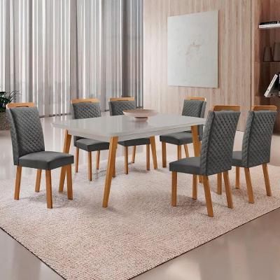 Mesa Copper 6 Lugares MDF Vidro com Cadeiras Lorena Linho Grafite 180cm Moderna