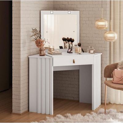 Penteadeira Camarim Glow A04 1 Gaveta com Espelho e LED Branco MDF MDP Lyam Decor