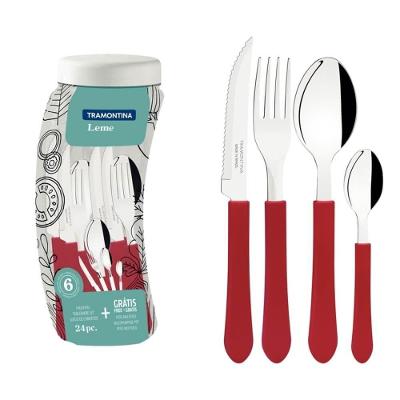 Faqueiro Tramontina Leme 24 Peças Aço Inox Polipropileno Vermelho