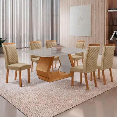 Mesa Jantar Alvorada Lorena 6 Lugares MDF Vidro Copo Off White 180CM Moderna