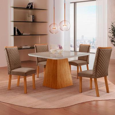 Mesa de Jantar Aida Lira 4 Lugares MDF Veludo Off White 90CM Moderna