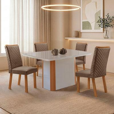 Mesa de Jantar Isadora 4 Lugares MDF Cadeiras Lira Veludo Off White 120cm Moderna
