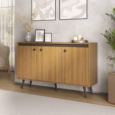 Aparador Buffet CR50281 Retrô 3 Portas MDP 135CM Mel e Preto