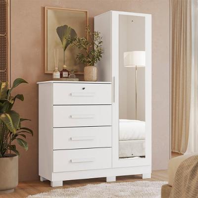 Cômoda Roupeiro Pávia A04 4 Gavetas com Espelho Branco MDF MDP Puxador MDF Lyam Decor