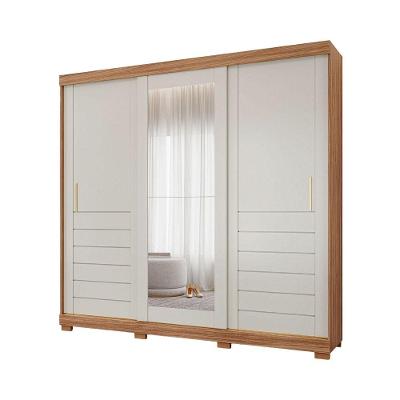 Guarda Roupa Casal Lia 3 Portas de Correr com Espelho 6 Gavetas MDF Madeir-Off