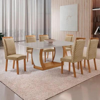 Mesa Jantar Milena 6 Lugares Vidro com Cadeiras Lorena Off White 180CM Moderna