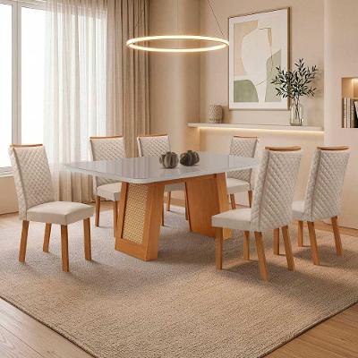 Mesa de Jantar Carolina 6 Lugares MDF e Vidro Off White 180CM Moderna