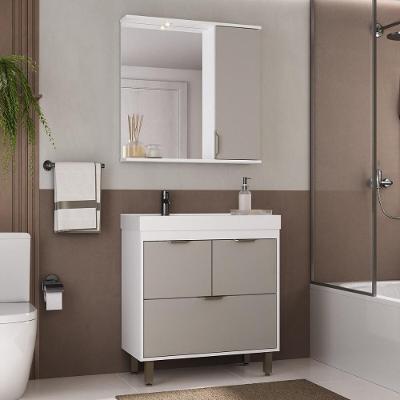 Gabinete de Banheiro com Pia CR10162 4 Portas MDP 80CM Branco-Fumê Multimóveis
