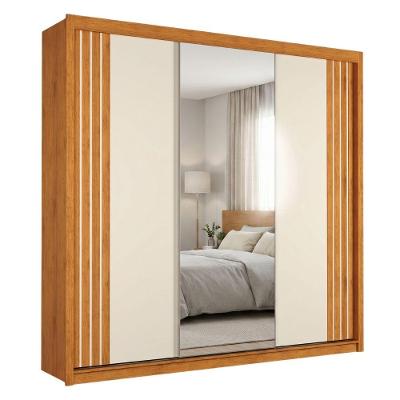 Guarda Roupa Casal Eva 3 Portas de Correr Ripado 4 Gavetas Nature-Off