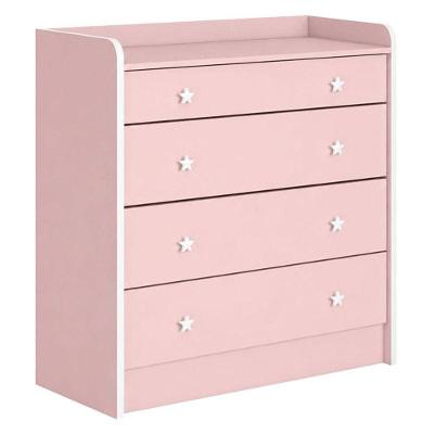 Cômoda com Trocador Doce Sonho 2523 4 Gavetas MDP Puxador Estrela Rosa Qmovi