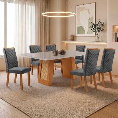 Mesa de Jantar Carolina 6 Lugares MDF e Vidro Off White 180CM Moderna