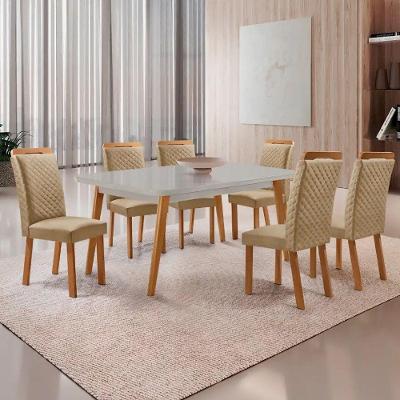 Mesa Jantar Copper Lorena 6 Lugares MDF Vidro Serigrafado Off White 180cm Moderna