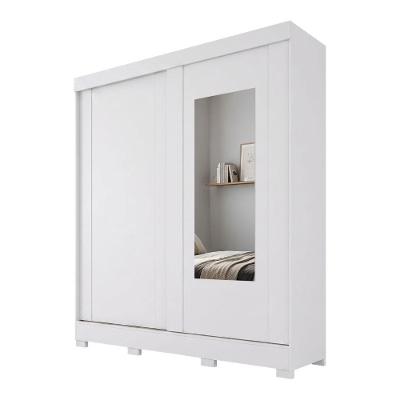 Guarda Roupa Casal Ilana 2 Portas de Correr com Espelho 3 Gavetas MDF Branco