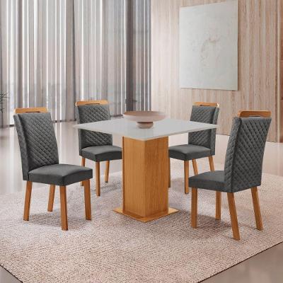 Mesa Loren 4 Lugares MDF com Cadeiras Lorena Linho Grafite 90cm Moderna