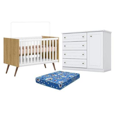 Kit Berço Americano Q Encanto 3820 Retrô MDF Colchão Incluso Branco Qmovi