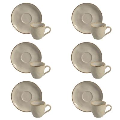 Conjunto de Xícara de Chá com Pires Bio Sol Gold Stoneware Bege Porto Brasil