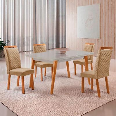 Mesa de Jantar Copper Lorena 4 Lugares MDF Serigrafado Off White 120CM Moderna