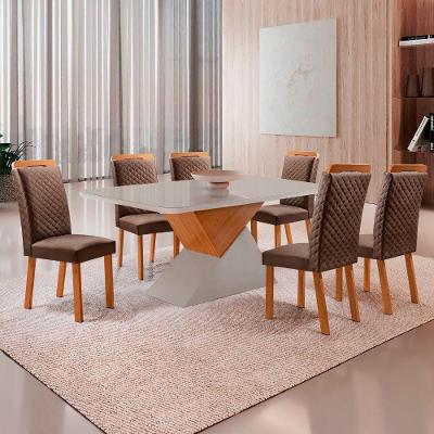 Mesa de Jantar Aster Lorena 6 Lugares Vidro Off White 180CM Moderna