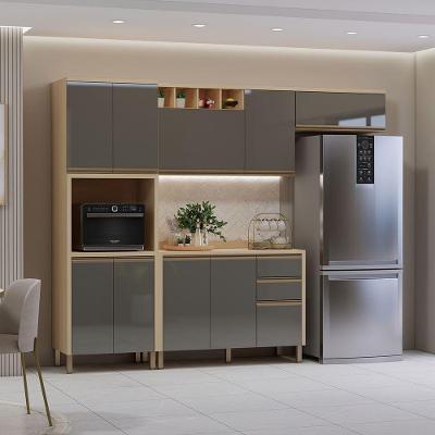 Cozinha Modulada Compacta 4 Peças Brise 8 Portas 2 Gavetas Carvalho Graff Luciane Móveis