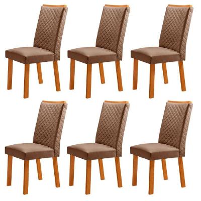 Conjunto 6 Cadeiras Lira MDF Veludo Capuccino e Naturalle Moderna