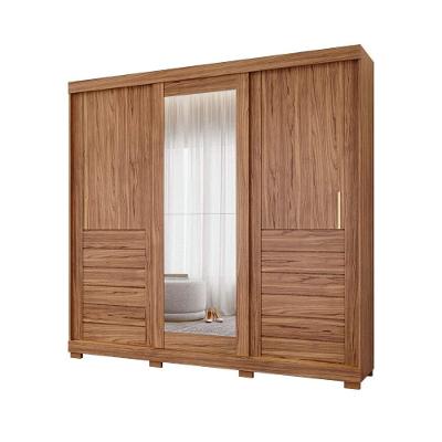 Guarda Roupa Casal Lia 3 Portas de Correr com Espelho 6 Gavetas MDF Madeirado