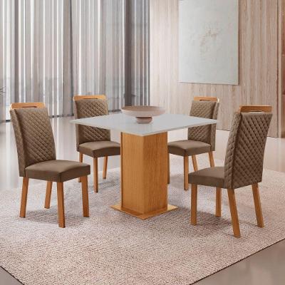 Mesa Loren 4 Lugares MDF com Cadeiras Lorena Veludo Off White 90cm Moderna