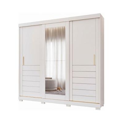 Guarda Roupa Casal Lia 3 Portas de Correr com Espelho 6 Gavetas MDF Branco