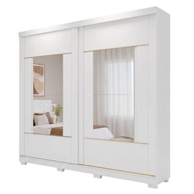 Guarda Roupa Casal Livia 2 Portas de Correr com Espelho 4 Gavetas MDF Branco