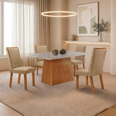 Mesa de Jantar Aida 4 Lugares MDF Serigrafado Off White 120CM Moderna