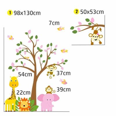 Adesivo de Parede Árvore Selva Quarto Infantil Zoológico Lúdico 98x130cm para Bebê e Criança