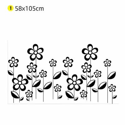 Adesivo de Parede Jardim com Flores Folhagens Natureza Removível 58x105cm Preto
