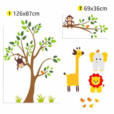 Adesivo de Parede Árvore Zoológico Animais Removível 126x87cm