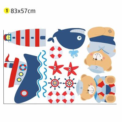 Adesivo de Parede Urso Marinheiro Náutico 83x57CM Quarto Infantil