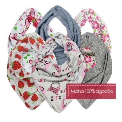 Kit 6 Babadores Bandana Bebê Malha 100% Algodão com Forro Interno