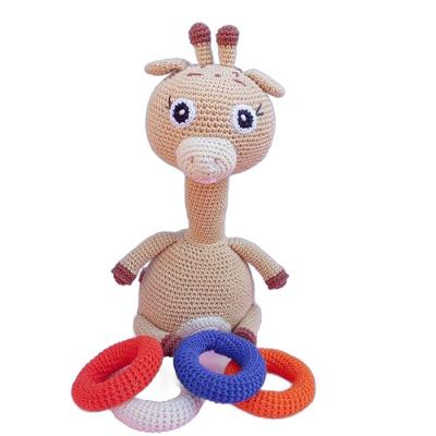 Brinquedo Infantil Girafa Pedagógica Crochê 31cm Algodão Colorida Artesanal