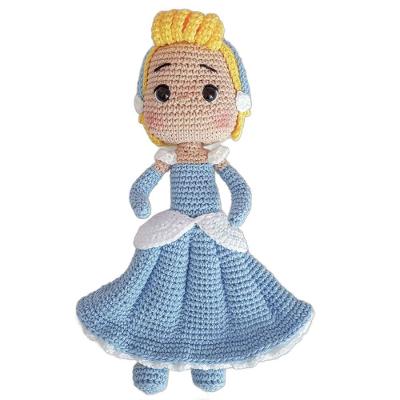 Amigurumi Princesa Cinderela Crochê Artesanal Linha de Algodão Azul