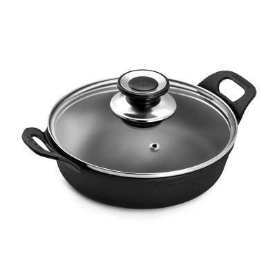 Travessa Redonda Ferro Fundido Tampa de Vidro 22cm 1,7L Preta Panela Mineira