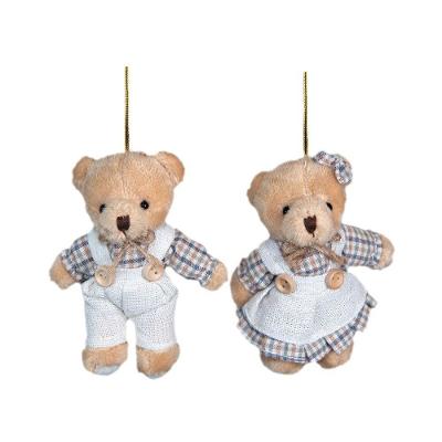 Ursinhos Decorativos de Natal em Pelúcia para Pendurar Casal Linho Xadrez Bege Jogo 2 Yangzi