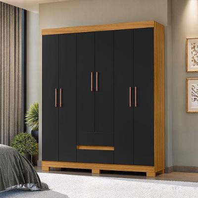 Roupeiro Guarda Roupa Casal Ssx Multicoisas 6 Portas de Bater 2 Gavetas MDP Carvalho Eco Preto Tx