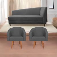 Kit Diva Heitor 160Cm Lado Esquerdo E 02 Poltronas Luiza Linho - Amarena Móveis Cinza Escuro - 1