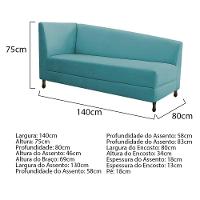 Kit Diva Heitor 140Cm Lado Esquerdo E 02 Poltronas Luiza Suede - Amarena Móveis Azul Turquesa - 5