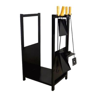 Suporte Porta Lenha Kit Lareira Aço Carbono 80x39x35cm Preto Ouro Minas