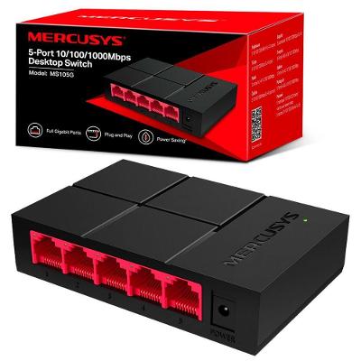 Switch MS105G 5 Portas RJ-45 Gigabit 10-100-1000 Plug & Play Preto Mercusys