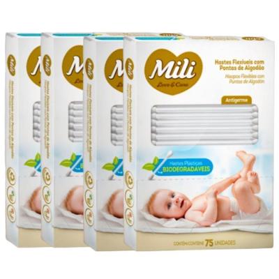 Cotonete Hastes Flexiveis Love & Care Biodegradavel 4 Caixas 75 Unidades Cada Total 300 Mili